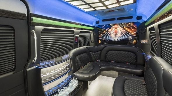 Interior of Charter Bus Company Gardena's Sprinter Limo in Gardena